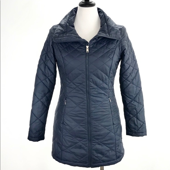 The North Face Navy Blue Quilted Coat Jacket Long - Picture 1 of 15